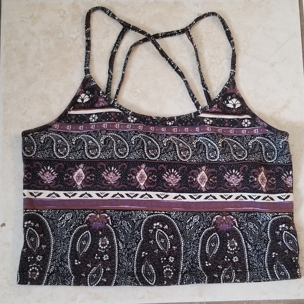 Purple Black Paisley Forever21 Crop Tank